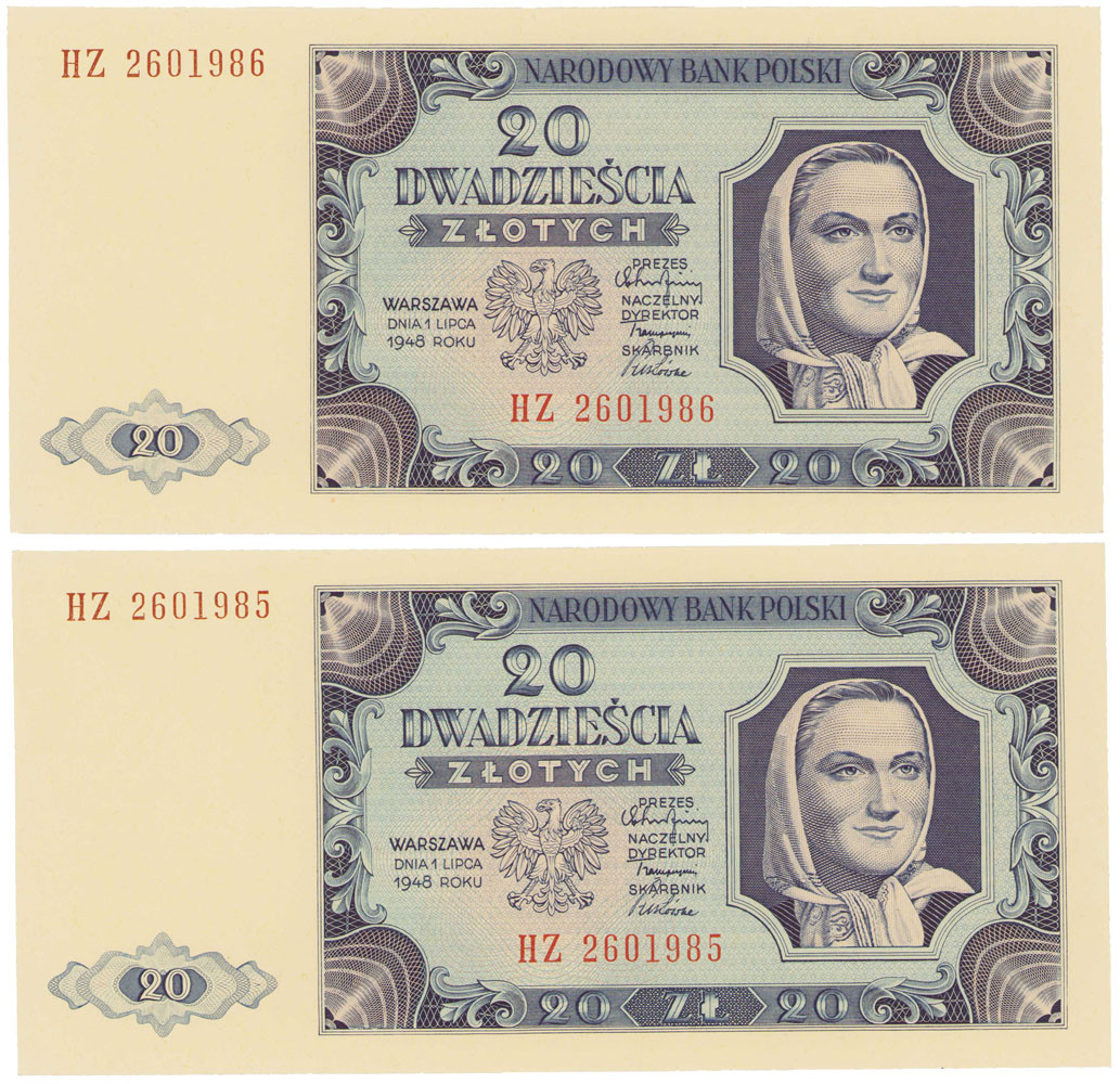 20 złotych 1948, seria HZ - kolejne numery
